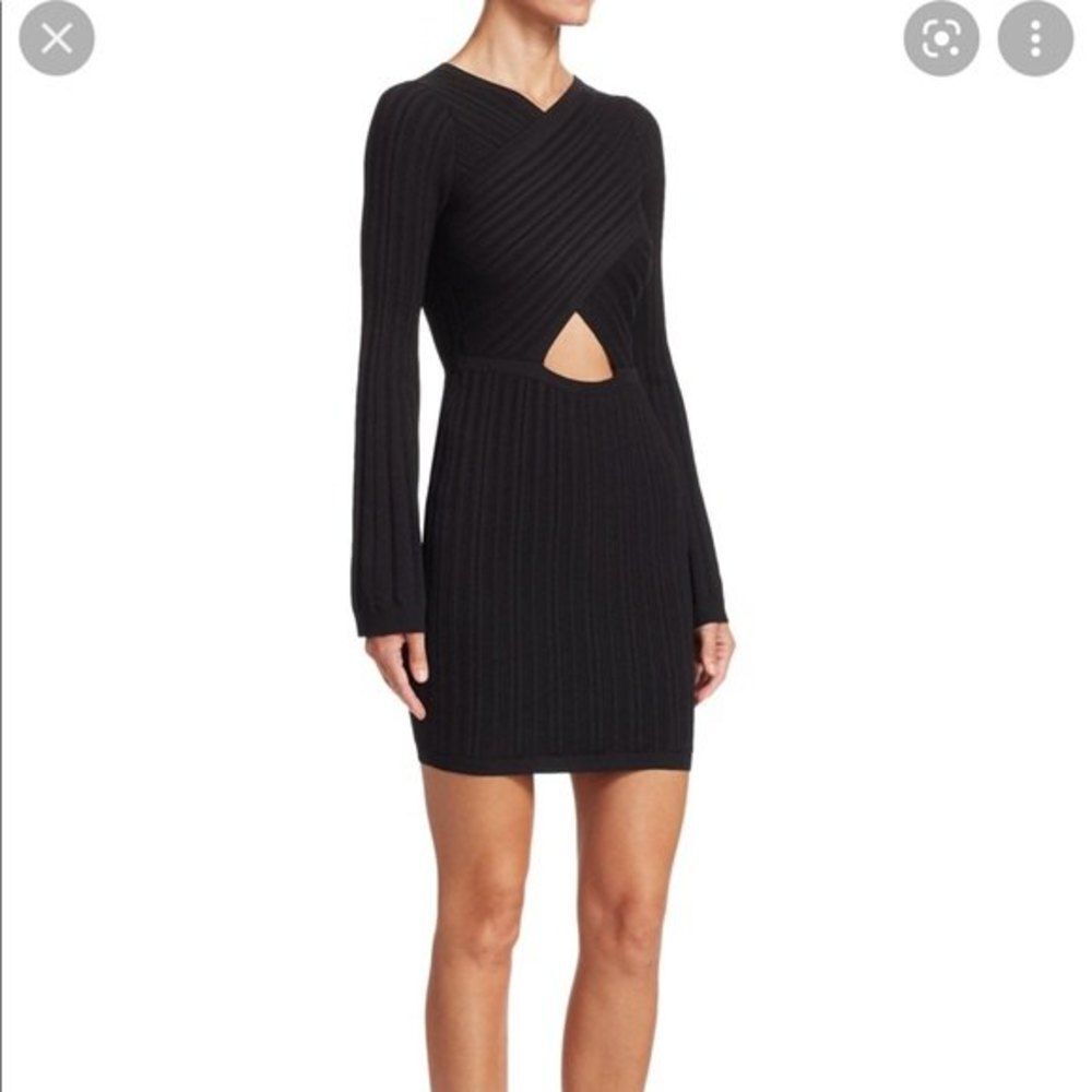 Cushnie Knit Mini Dress With Flare Sleeves and Black Size Small